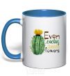 Mug with a colored handle Even cactus have flowers royal-blue фото