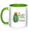 Mug with a colored handle Even cactus have flowers kelly-green фото
