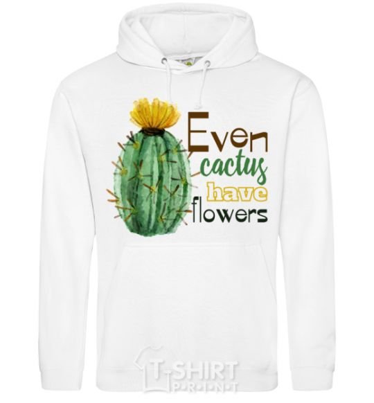 Men`s hoodie Even cactus have flowers White фото