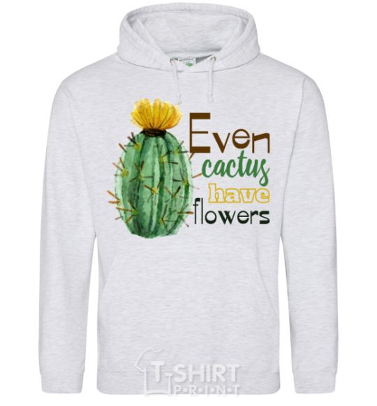 Men`s hoodie Even cactus have flowers sport-grey фото