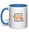 Mug with a colored handle Spring peonies royal-blue фото