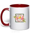 Mug with a colored handle Spring peonies red фото