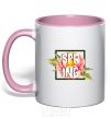 Mug with a colored handle Spring peonies light-pink фото
