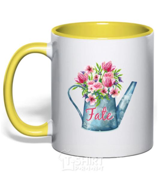 Mug with a colored handle Fate yellow фото