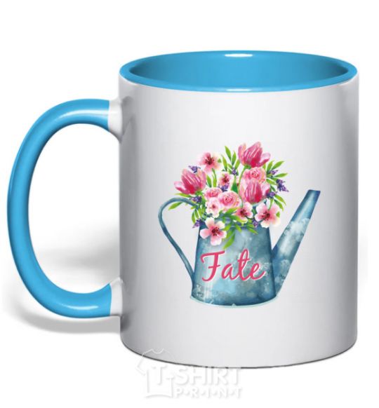 Mug with a colored handle Fate sky-blue фото