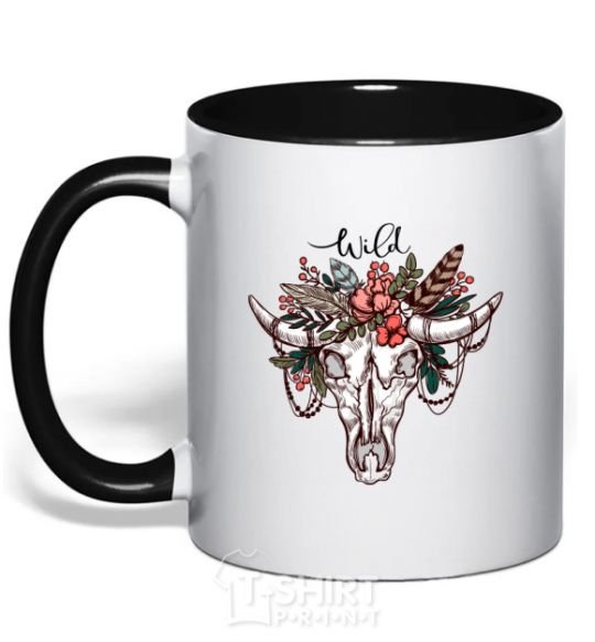 Mug with a colored handle Wild skull black фото