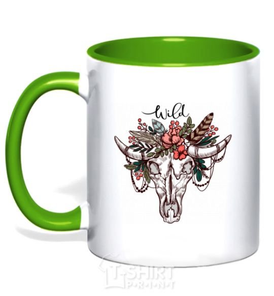 Mug with a colored handle Wild skull kelly-green фото