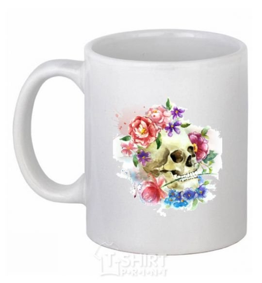 Ceramic mug Skull in flowers White фото