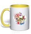 Mug with a colored handle Skull in flowers yellow фото