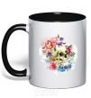 Mug with a colored handle Skull in flowers black фото