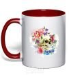 Mug with a colored handle Skull in flowers red фото