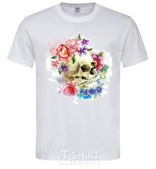 Men's T-Shirt Skull in flowers White фото
