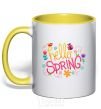 Mug with a colored handle Hello spring yellow фото