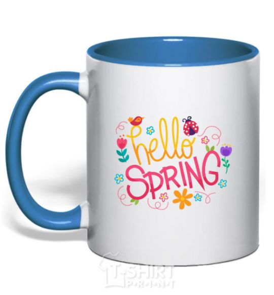 Mug with a colored handle Hello spring royal-blue фото