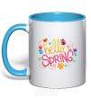 Mug with a colored handle Hello spring sky-blue фото