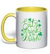 Mug with a colored handle Eat drink and be irish yellow фото