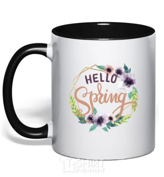 Чашка с цветной ручкой Hello spring frame Черный фото