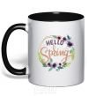 Mug with a colored handle Hello spring frame black фото