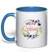 Mug with a colored handle Hello spring frame royal-blue фото