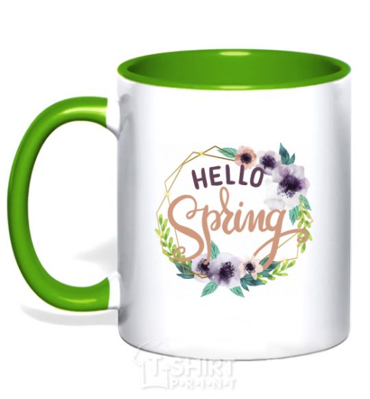 Чашка с цветной ручкой Hello spring frame Зеленый фото