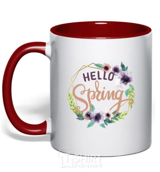Чашка с цветной ручкой Hello spring frame Красный фото