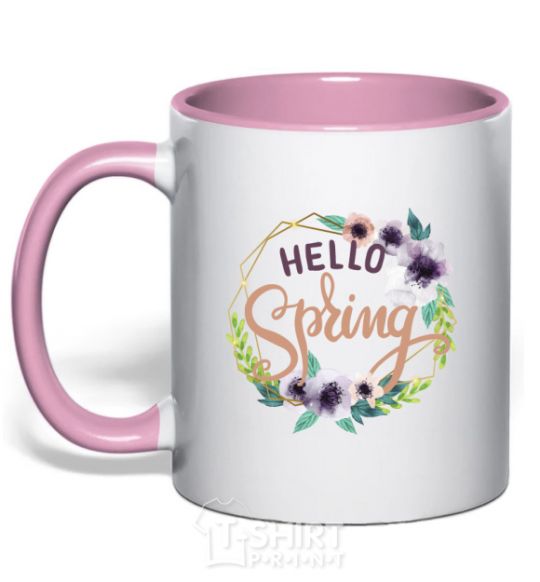 Чашка с цветной ручкой Hello spring frame Нежно розовый фото