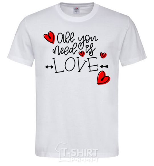 Men's T-Shirt All you need is love hearts and arrows White фото