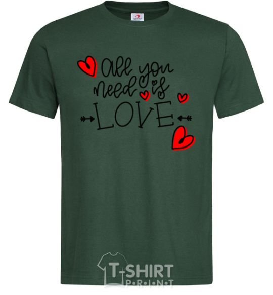 Men's T-Shirt All you need is love hearts and arrows bottle-green фото