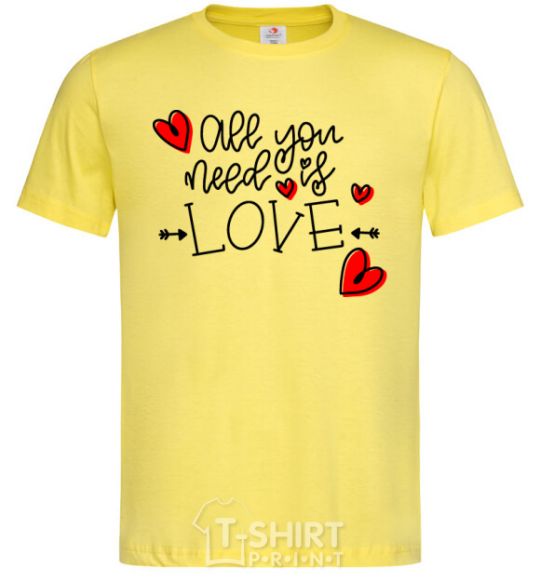 Men's T-Shirt All you need is love hearts and arrows cornsilk фото