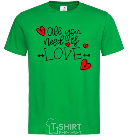 Men's T-Shirt All you need is love hearts and arrows kelly-green фото