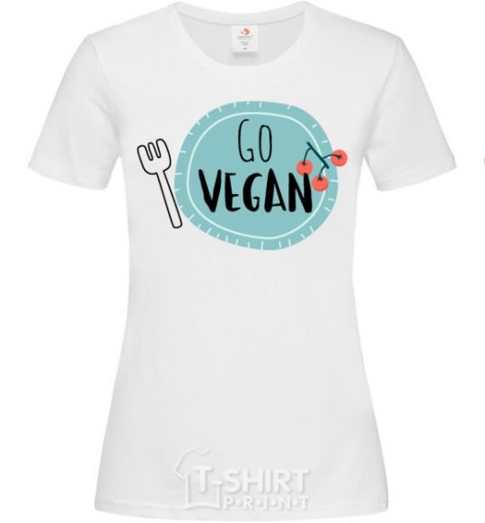 Women's T-shirt Go vegan plate White фото