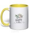 Mug with a colored handle Happy mother yellow фото