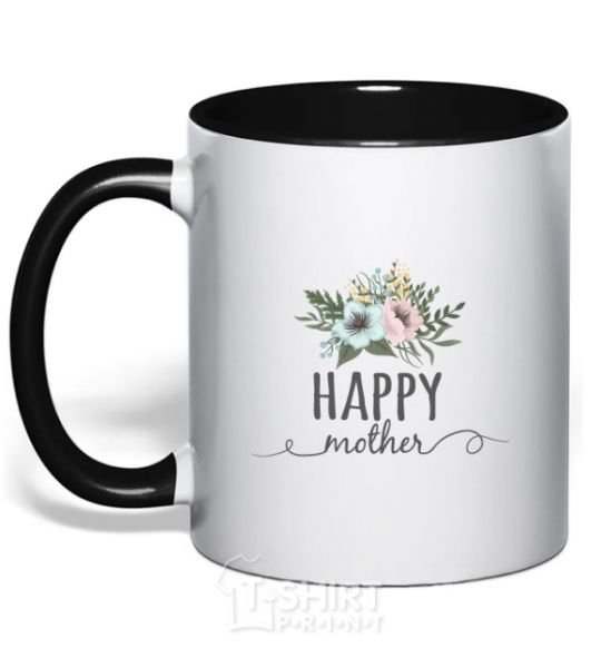 Mug with a colored handle Happy mother black фото