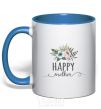 Mug with a colored handle Happy mother royal-blue фото