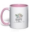 Mug with a colored handle Happy mother light-pink фото