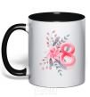 Mug with a colored handle Eight flowers paint black фото
