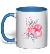 Mug with a colored handle Eight flowers paint royal-blue фото