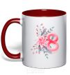 Mug with a colored handle Eight flowers paint red фото