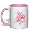 Mug with a colored handle Eight flowers paint light-pink фото