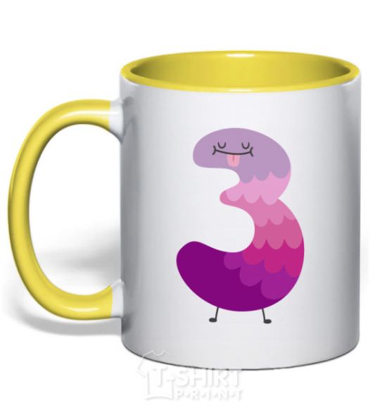 Mug with a colored handle Three fun yellow фото
