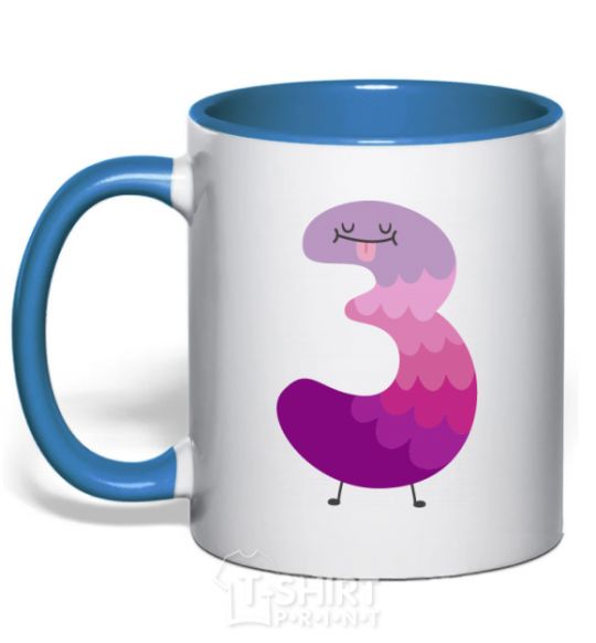 Mug with a colored handle Three fun royal-blue фото