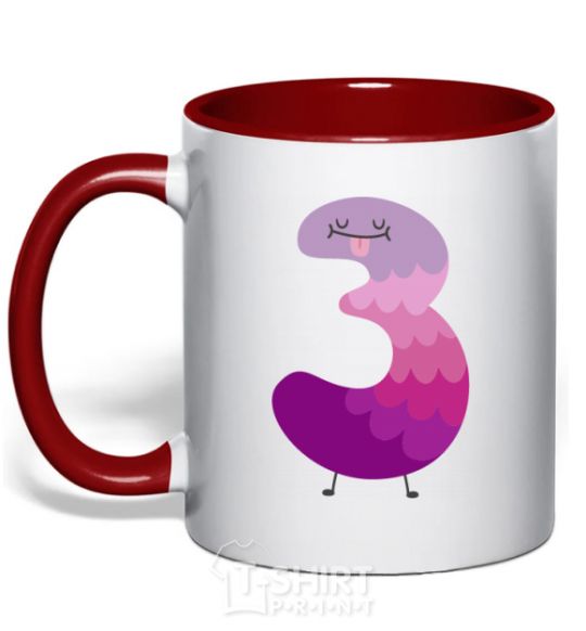 Mug with a colored handle Three fun red фото