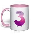 Mug with a colored handle Three fun light-pink фото