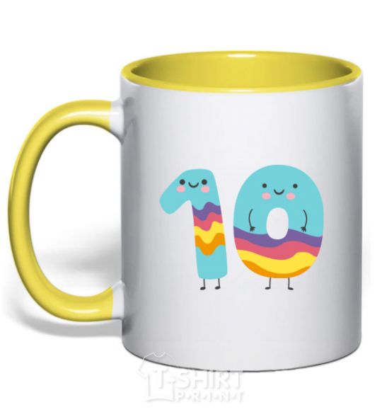 Mug with a colored handle Ten fun yellow фото