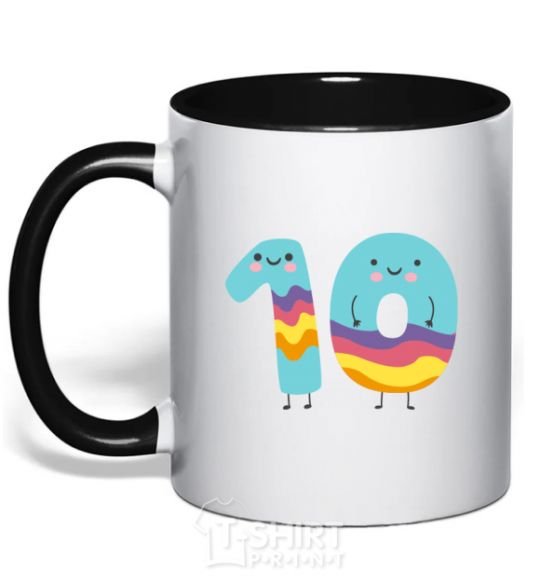 Mug with a colored handle Ten fun black фото