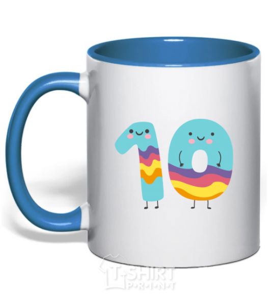 Mug with a colored handle Ten fun royal-blue фото