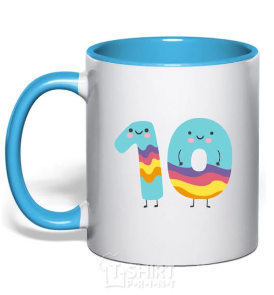 Mug with a colored handle Ten fun sky-blue фото