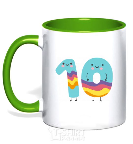 Mug with a colored handle Ten fun kelly-green фото