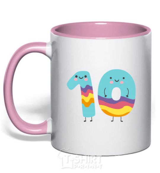 Mug with a colored handle Ten fun light-pink фото