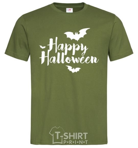 Мужская футболка Happy Halloween text Оливковый фото